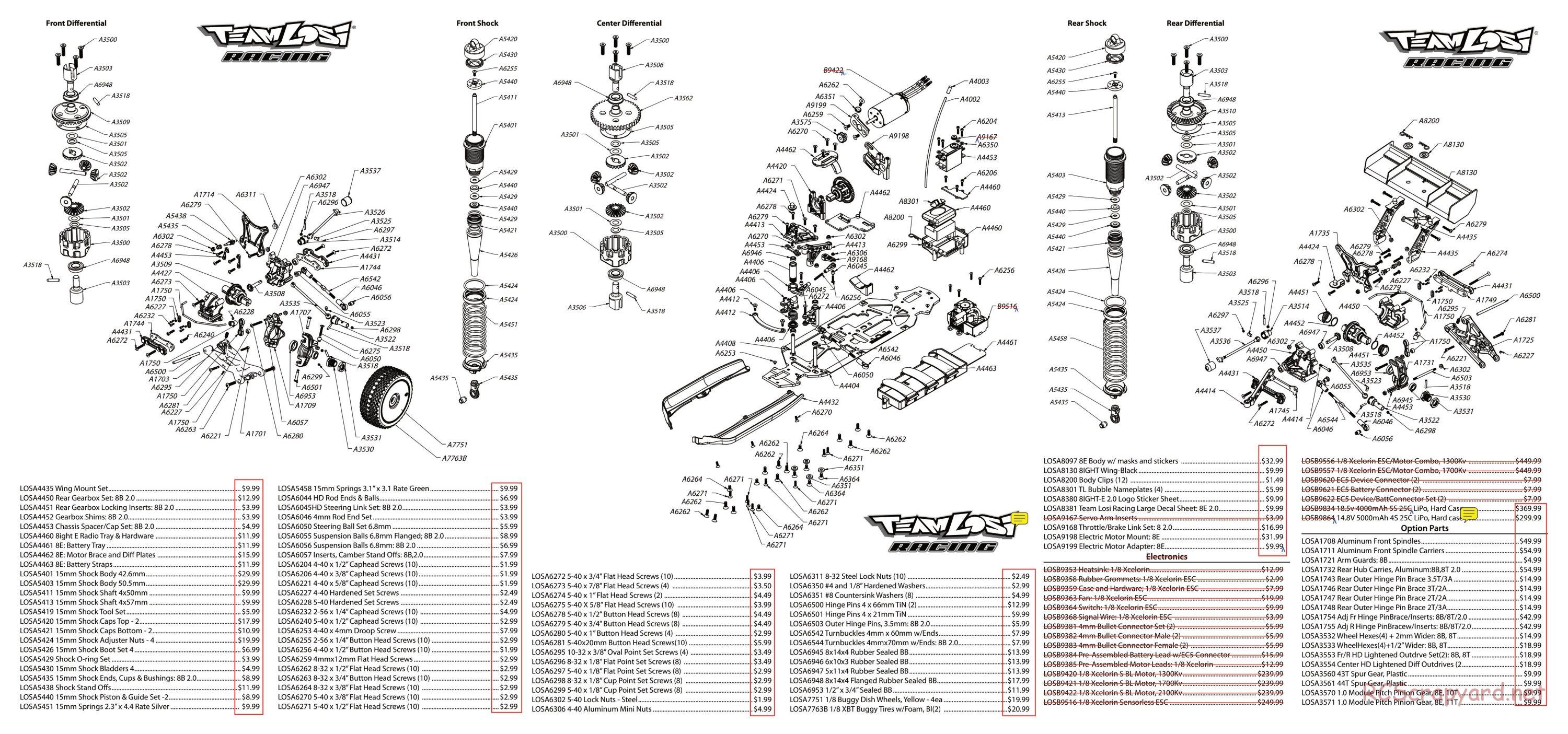 Team Losi - 8ight-E 2.0 Race Roller - Parts List and Exploded View - Page 1