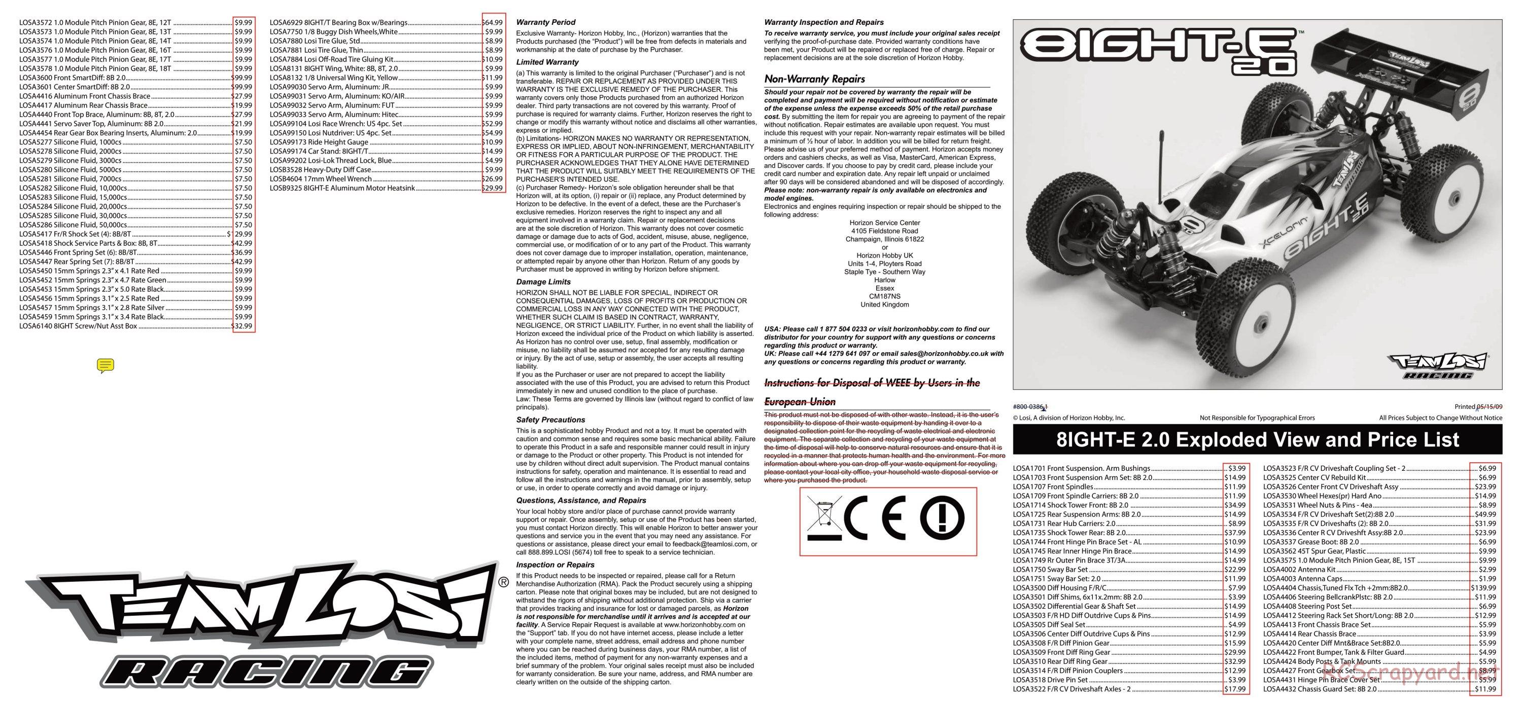 Team Losi - 8ight-E 2.0 Race Roller - Parts List and Exploded View - Page 2