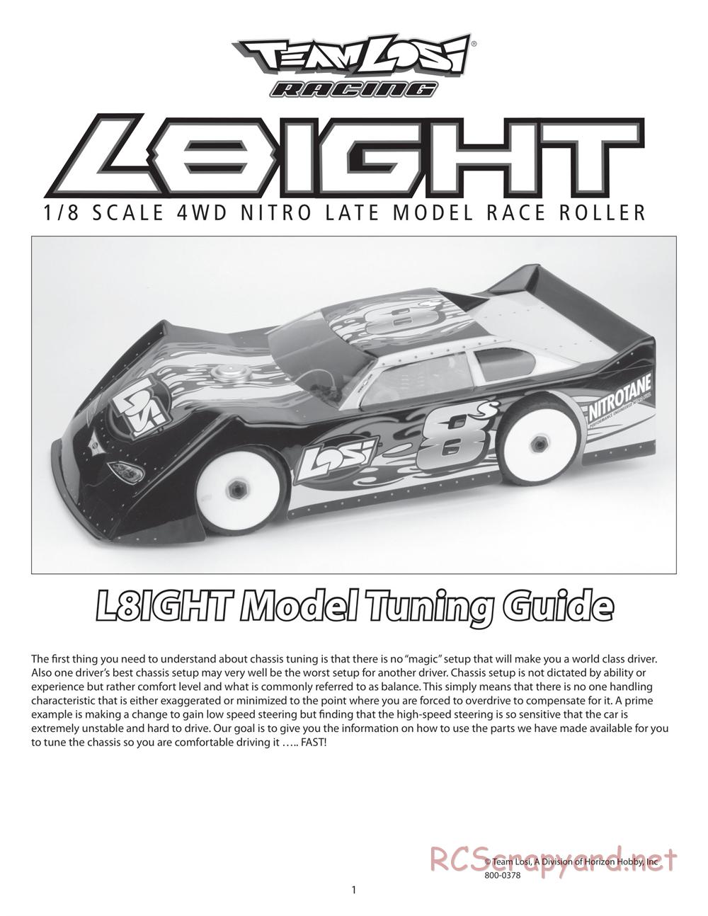 Team Losi - L8ight - Race Roller - Manual - Page 1