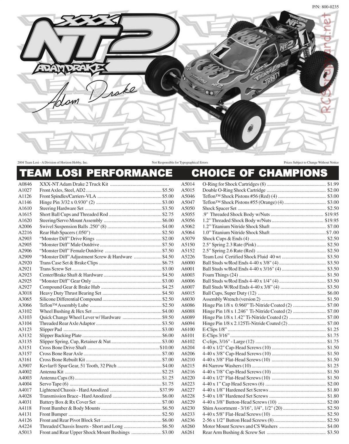 Team Losi - XXX NT AD2 - Manual - Page 1