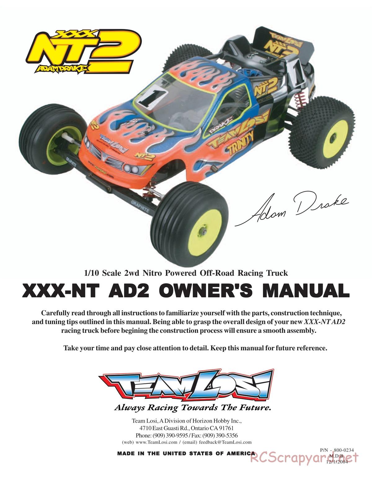 Team Losi - XXX NT AD2 - Manual - Page 1