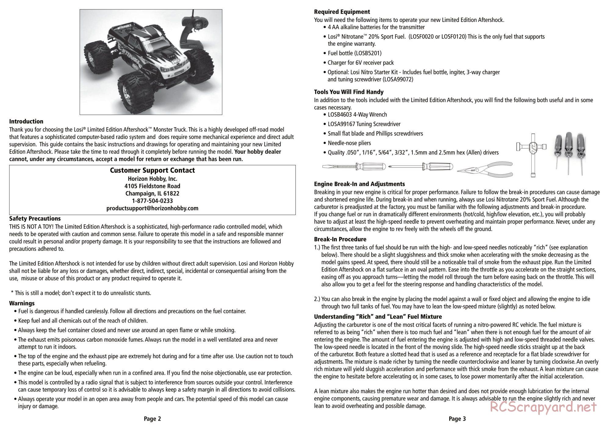 Team Losi - Limited Edition Aftershock - Manual - Page 2