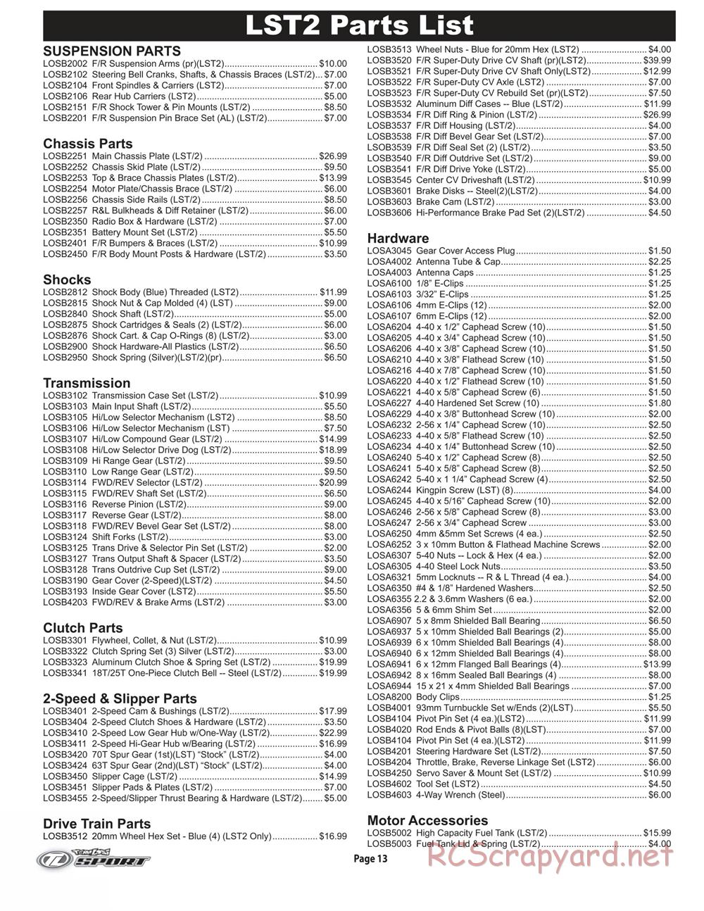 Team Losi - LST2 - Manual - Page 1