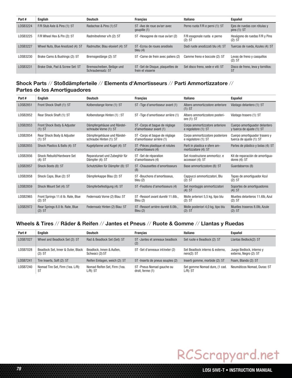 Team Losi - 5ive-T - Manual - Page 78