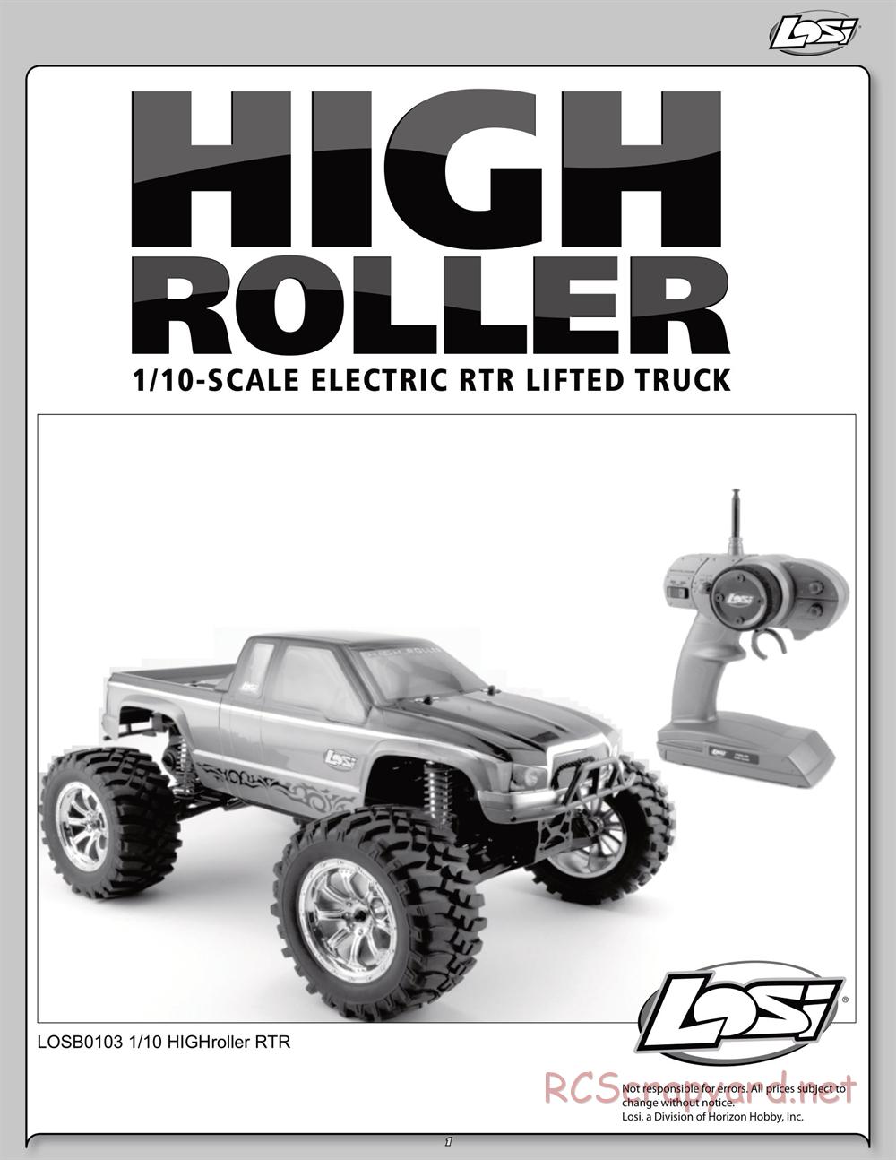 Team Losi - High Roller - Manual - Page 1