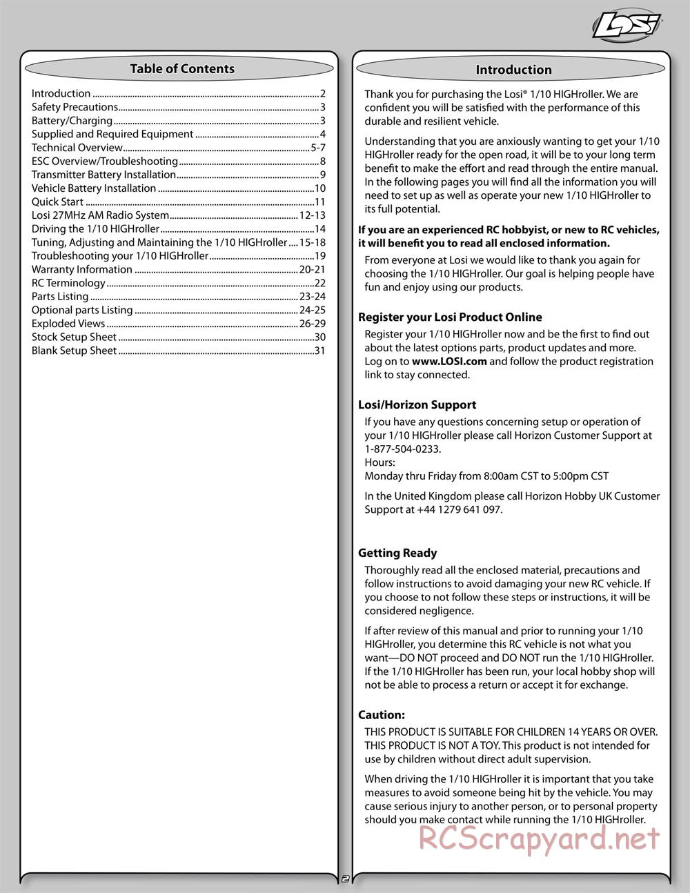 Team Losi - High Roller - Manual - Page 2