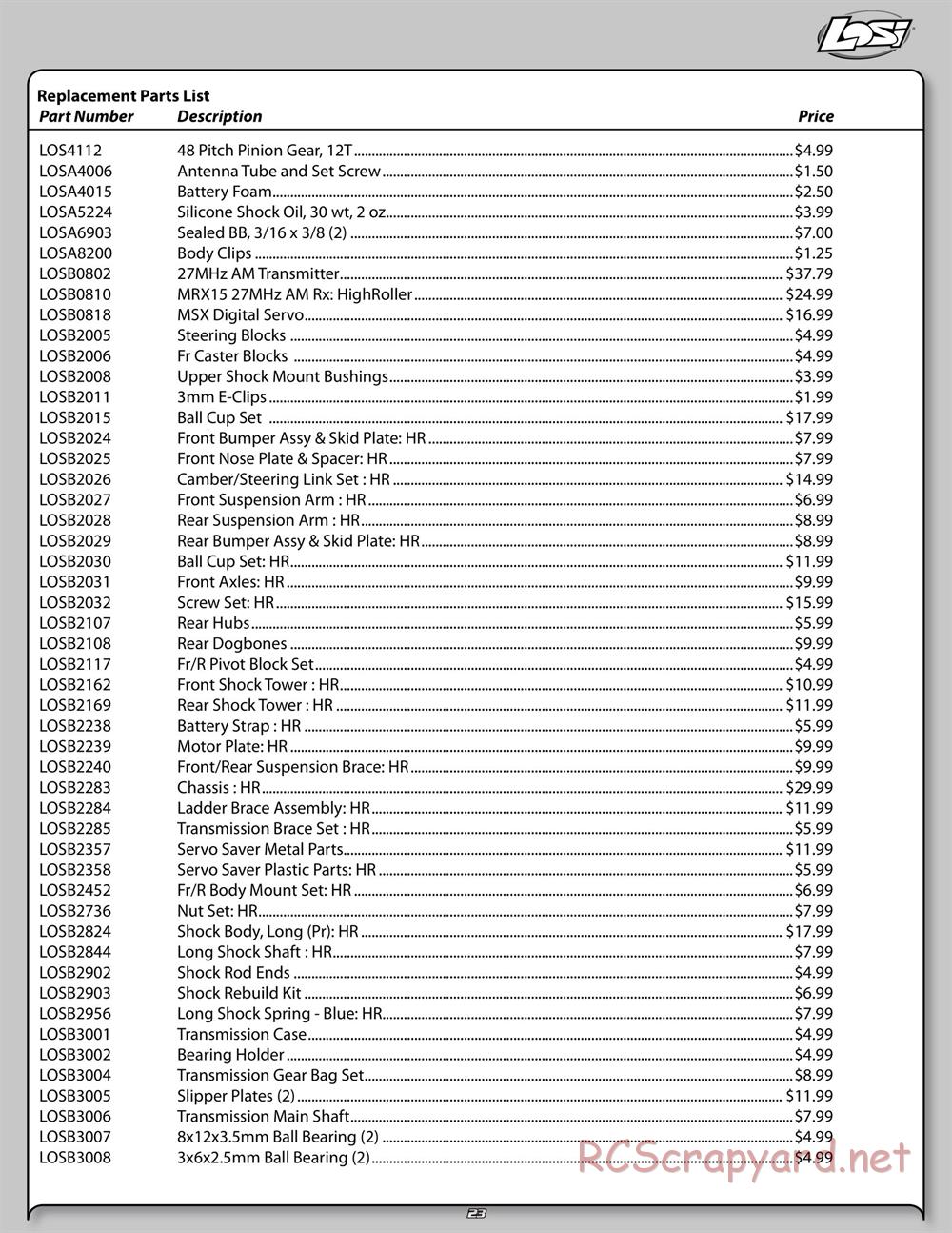 Team Losi - High Roller - Manual - Page 23