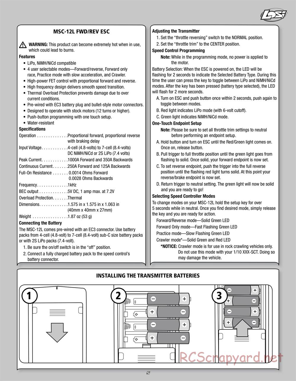 Team Losi - Rockstar XXX-SCT - Manual - Page 5