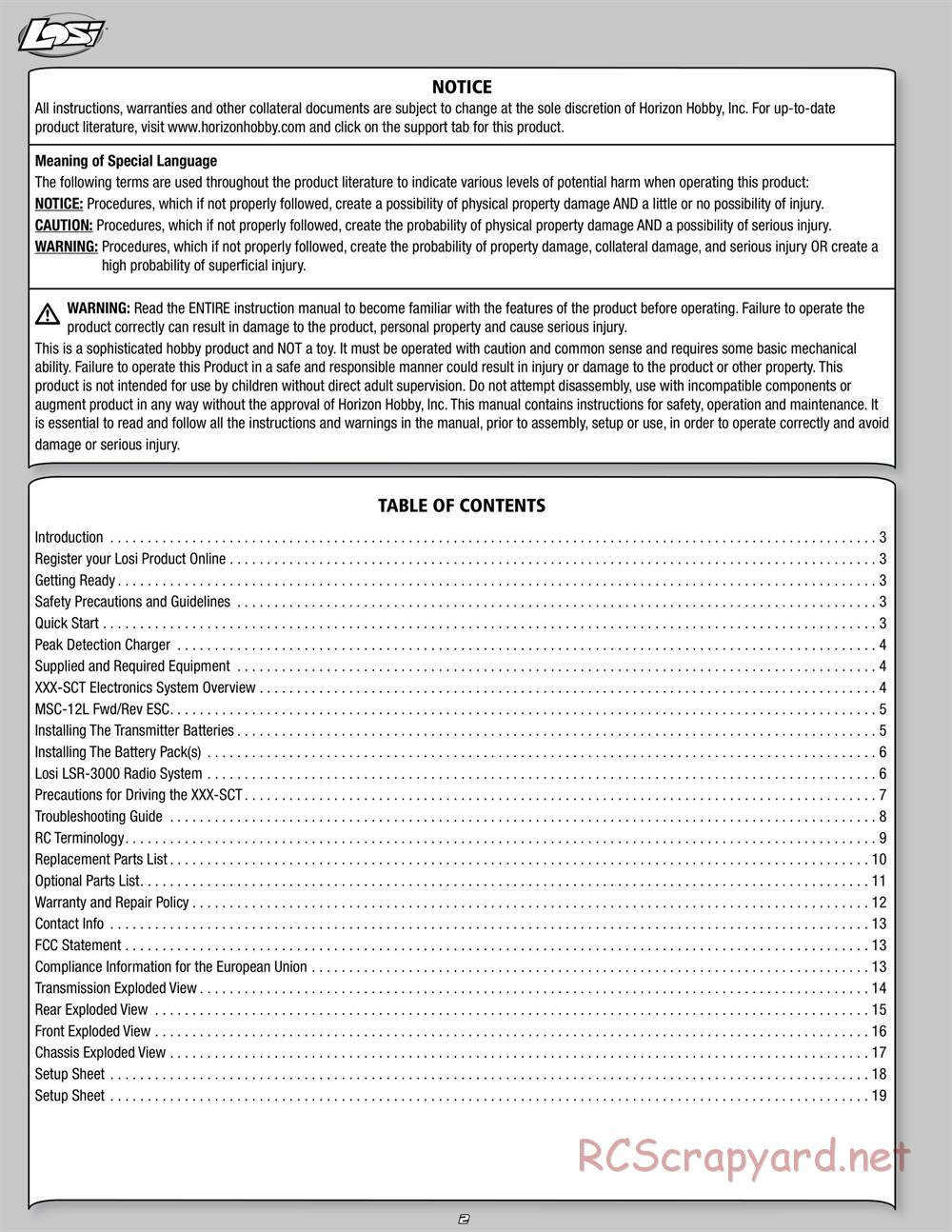Team Losi - ReadyLift XXX-SCT - Manual - Page 2