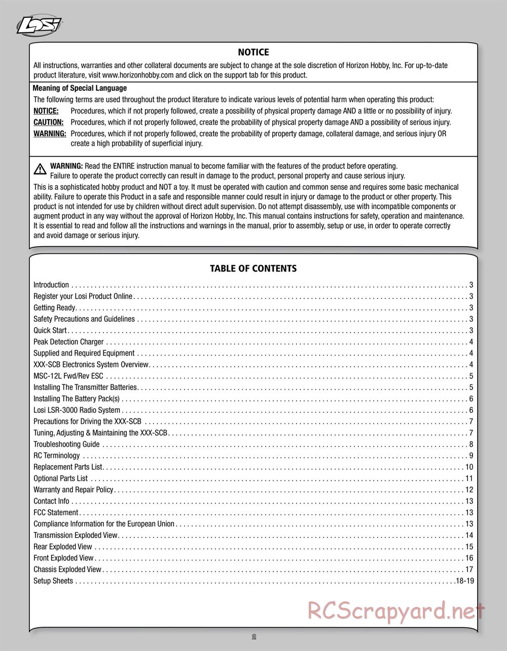 Team Losi - XXX SCB - Manual - Page 2