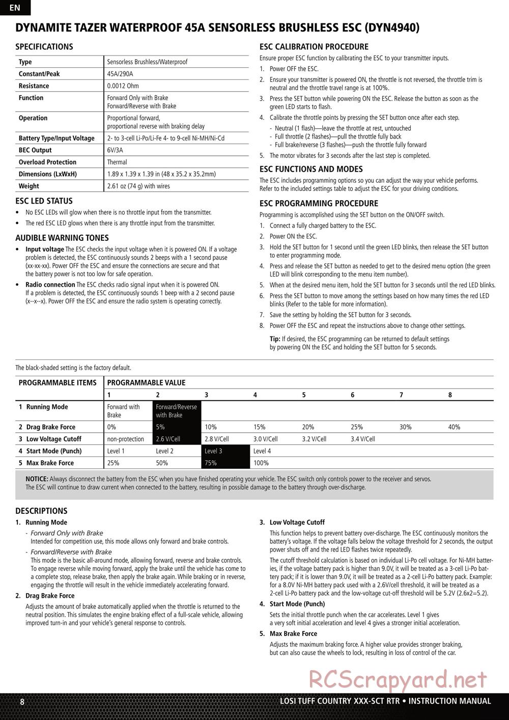Team Losi - XXX SCT Brushless - Tuff Country - Manual - Page 8
