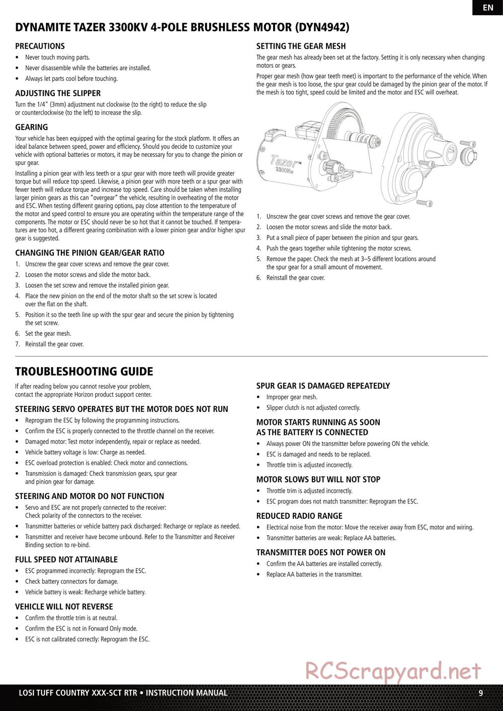 Team Losi - XXX SCT Brushless - Tuff Country - Manual - Page 9