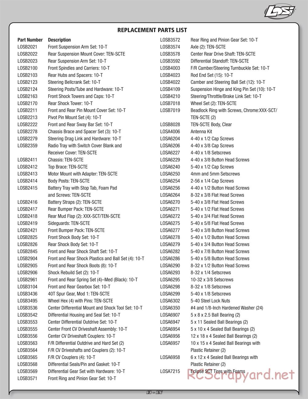 Team Losi - Ten-SCTE - Manual - Page 13