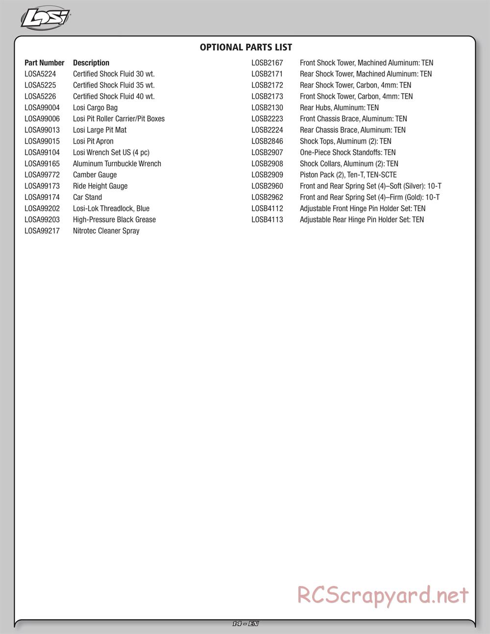 Team Losi - Ten-SCTE - Manual - Page 14