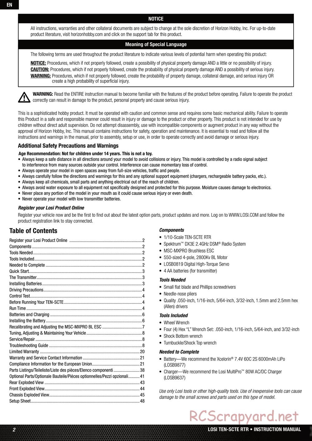 Team Losi - Ten SCTE - Manual - Page 2