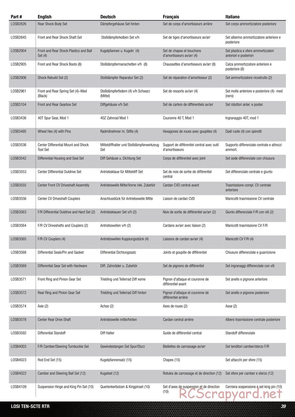 Team Losi - Ten SCTE - Manual - Page 39