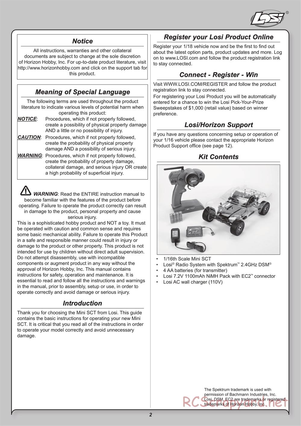 Team Losi - Mini ReadyLift SCT - Manual - Page 2