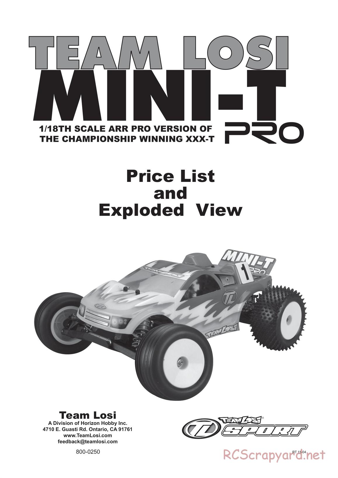 Team Losi - Mini-T Pro - Manual - Page 1