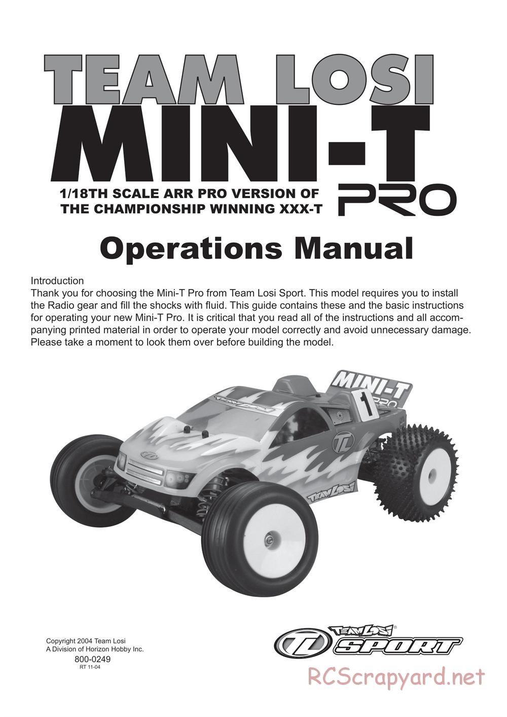 Team Losi - Mini-T Pro - Manual - Page 1
