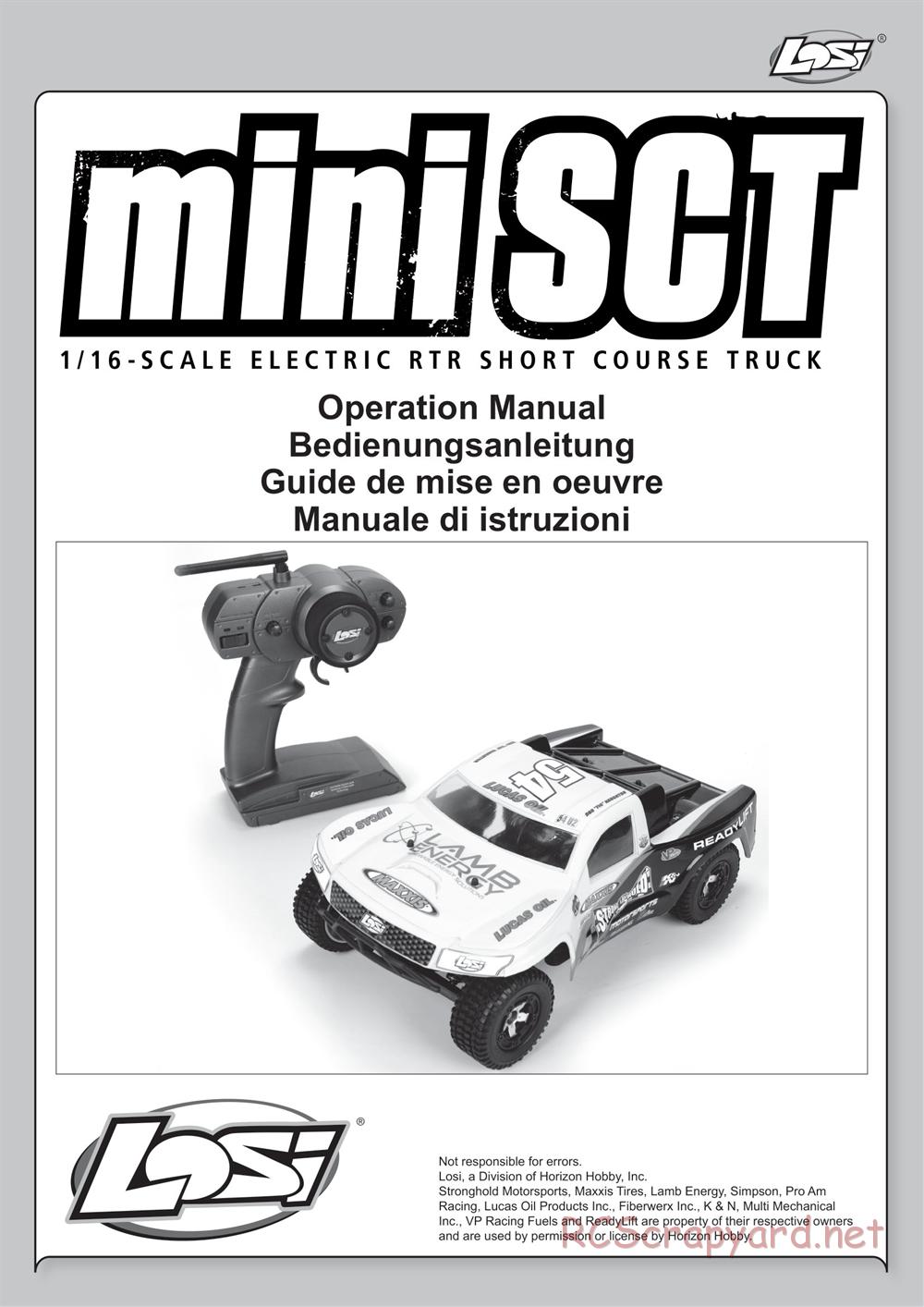 Team Losi - Mini Stronghold SCT - Manual - Page 1