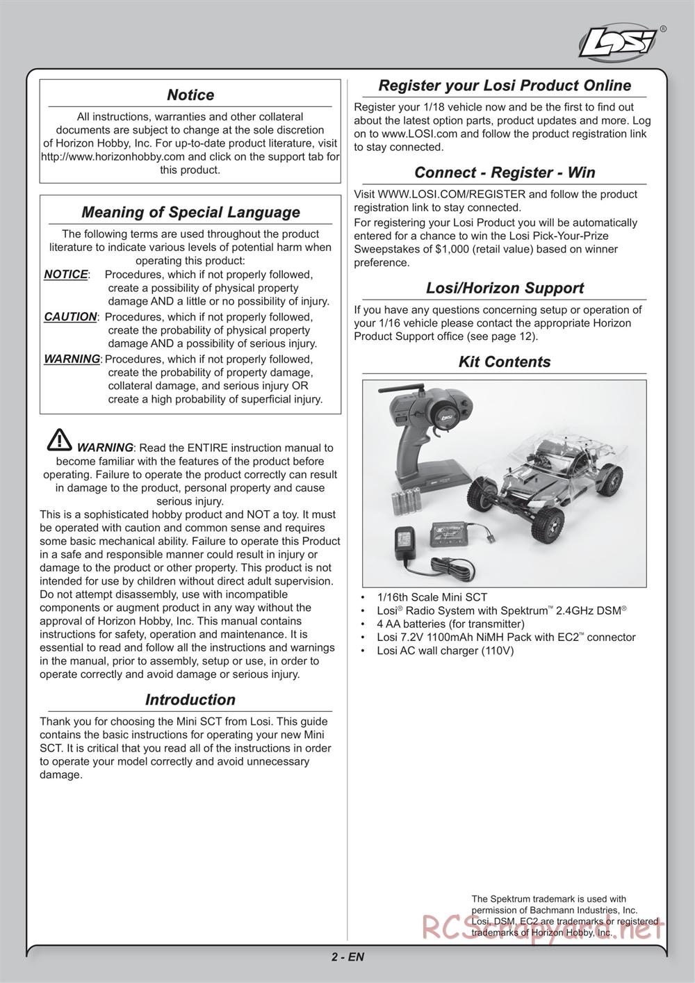 Team Losi - Mini Stronghold SCT - Manual - Page 2