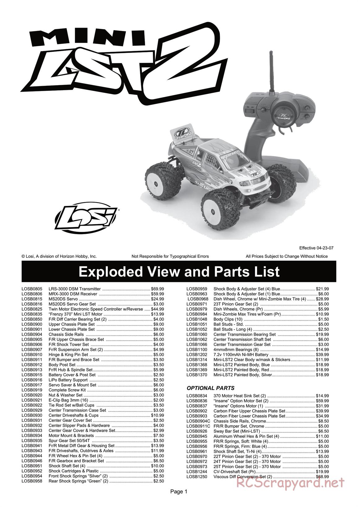 Team Losi - Mini-LST2 - Manual - Page 1