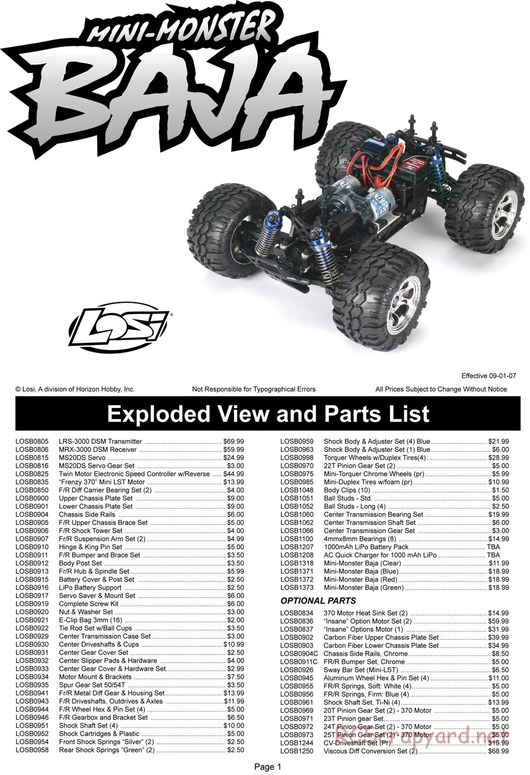 Team Losi - Mini Monster Baja - Manual - Page 1