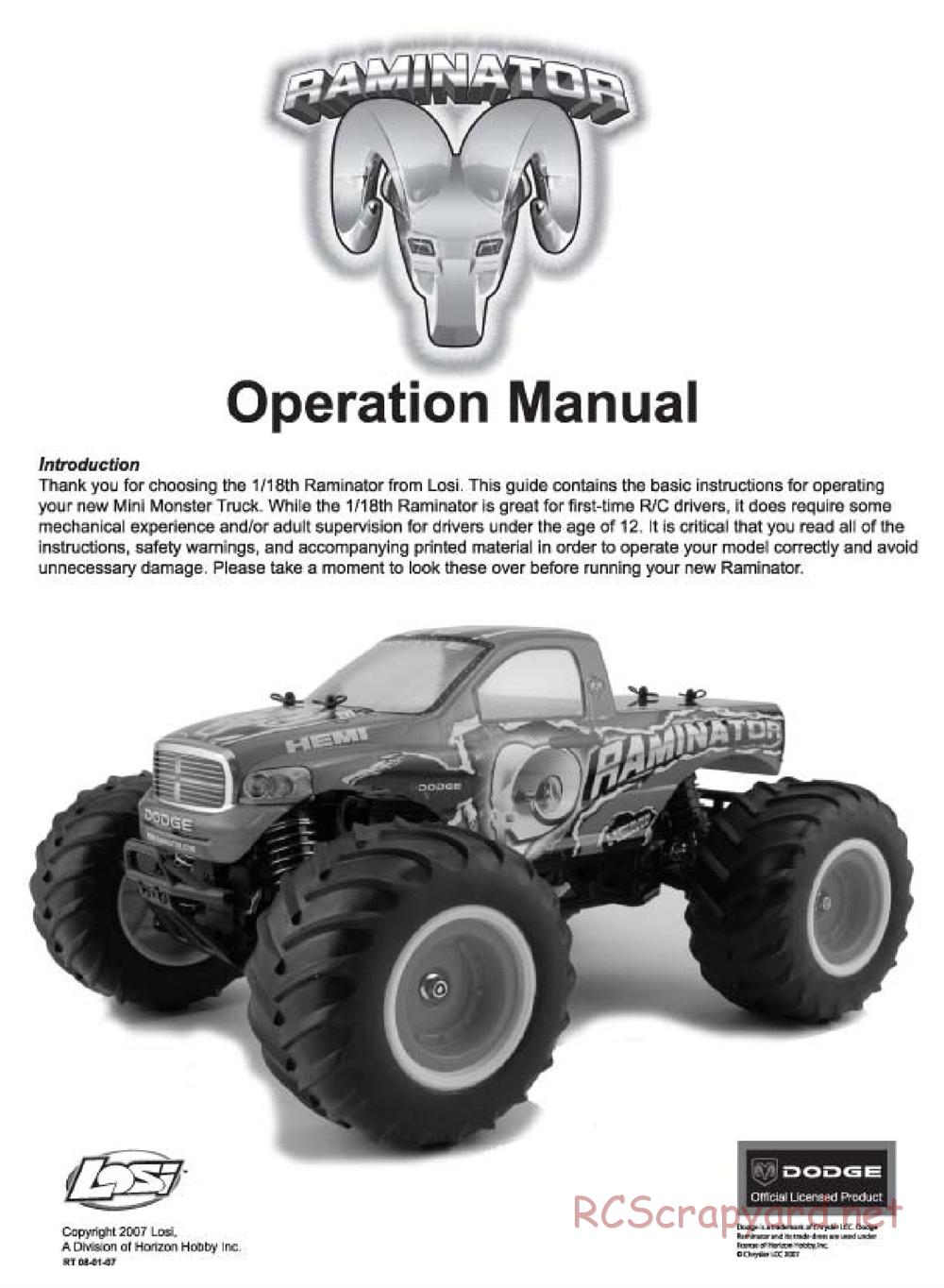 Team Losi - Raminator - Manual - Page 1