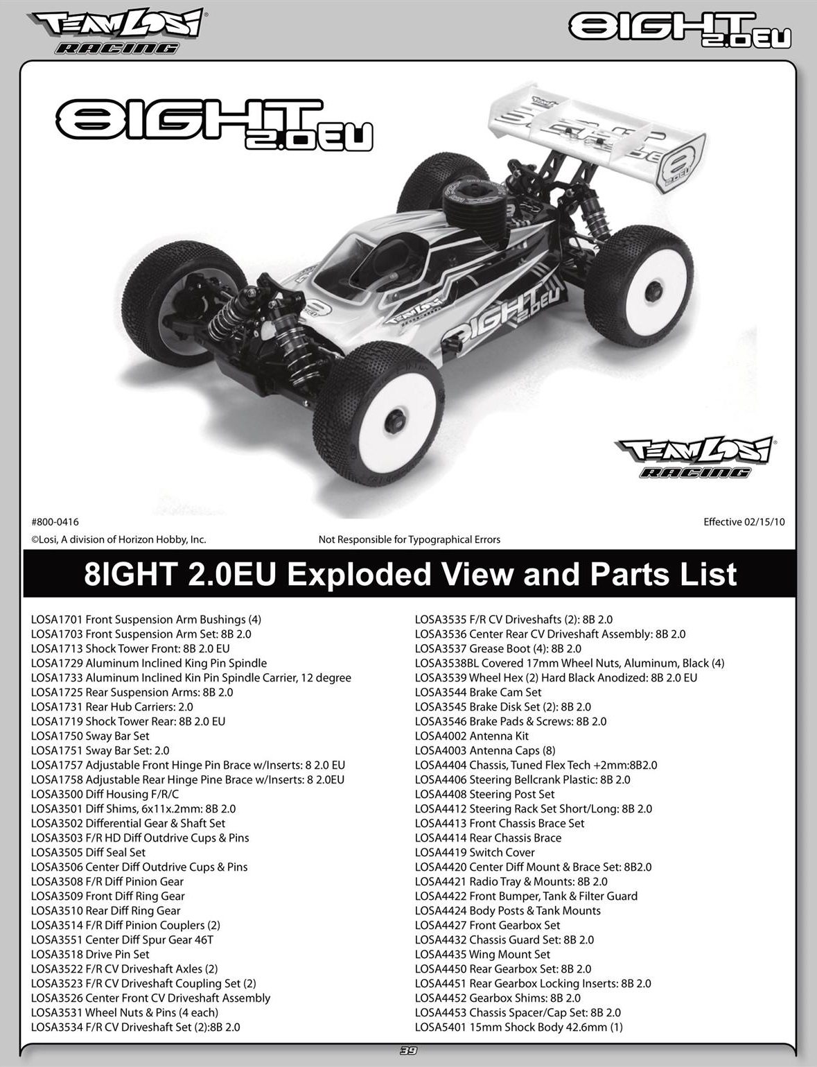 Team Losi - 8IGHT 2.0 EU - Manual - Page 1