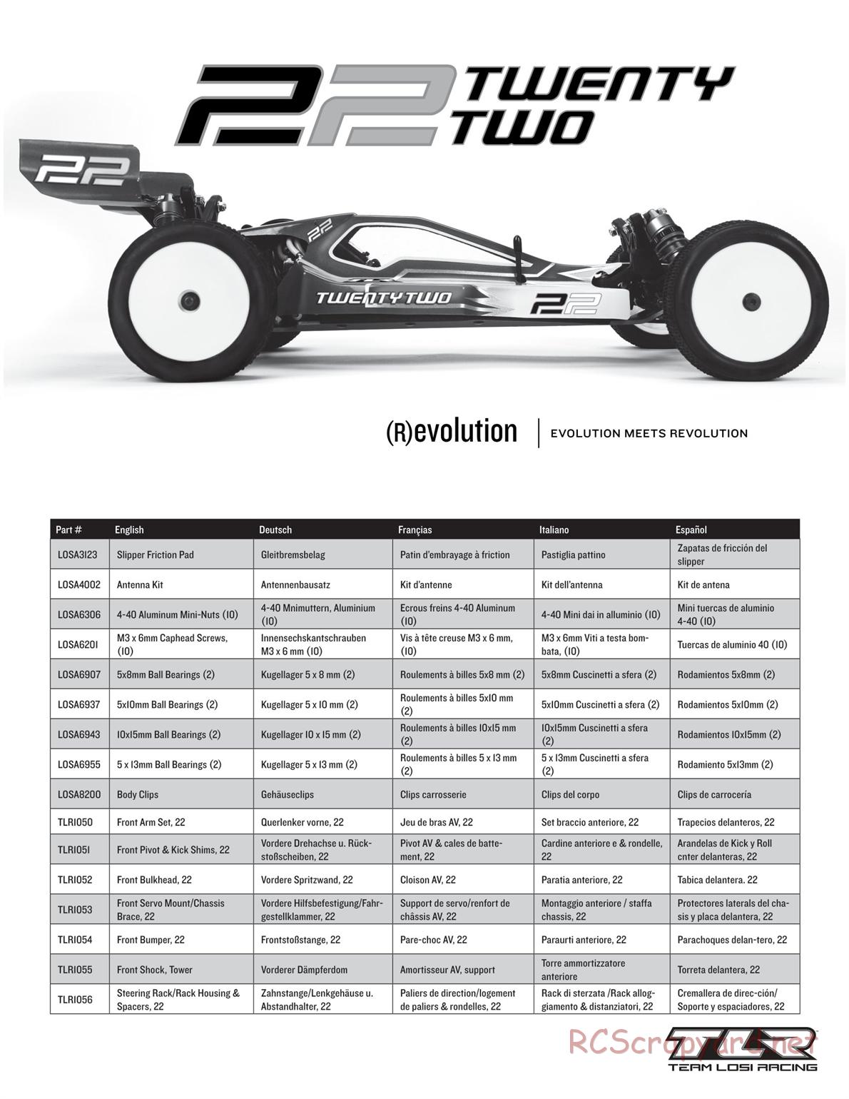 Team Losi - TLR 22 TwentyTwo - Manual - Page 1