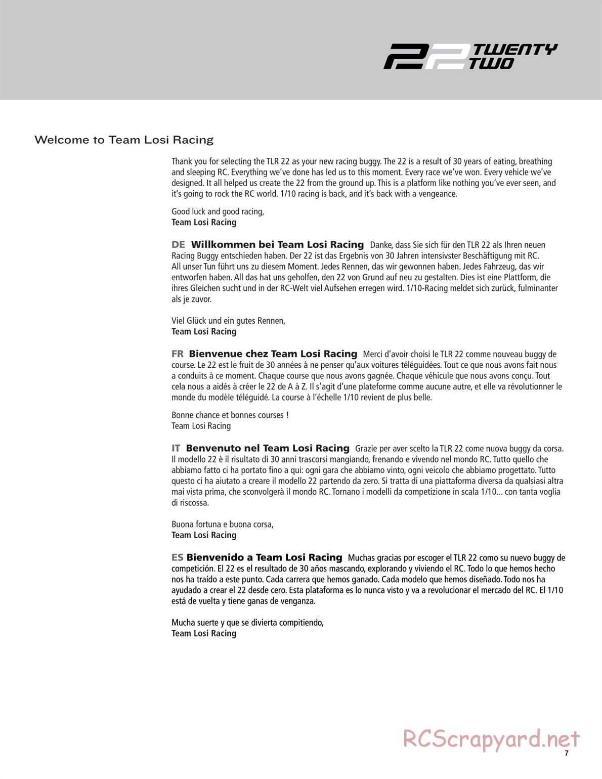 Team Losi - TLR 22 TwentyTwo - Manual - Page 7
