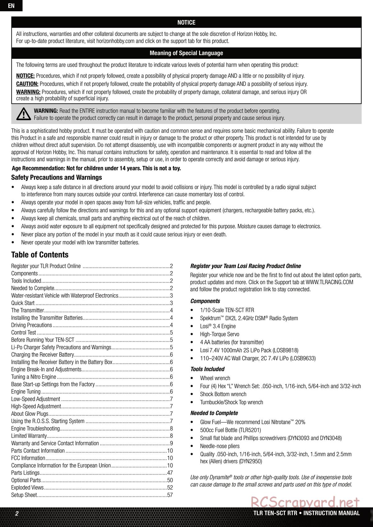 Team Losi - Ten SCT Nitro - Manual - Page 2