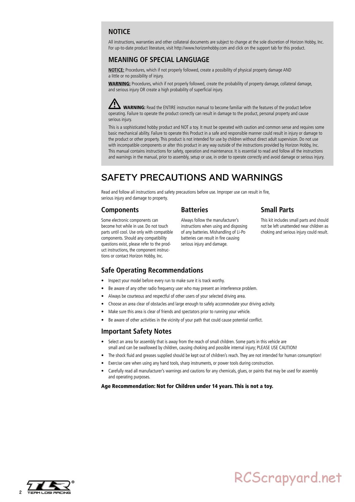 Team Losi - TLR 22 2.0 - Manual - Page 2