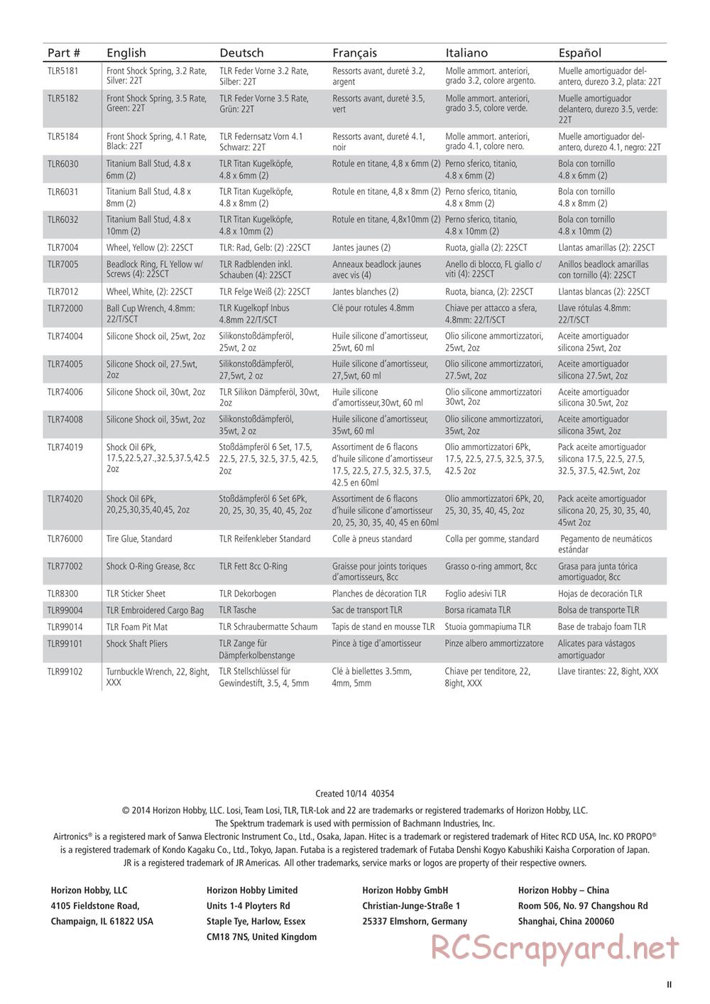 Team Losi - 22SCT 2.0 Race - Manual - Page 11