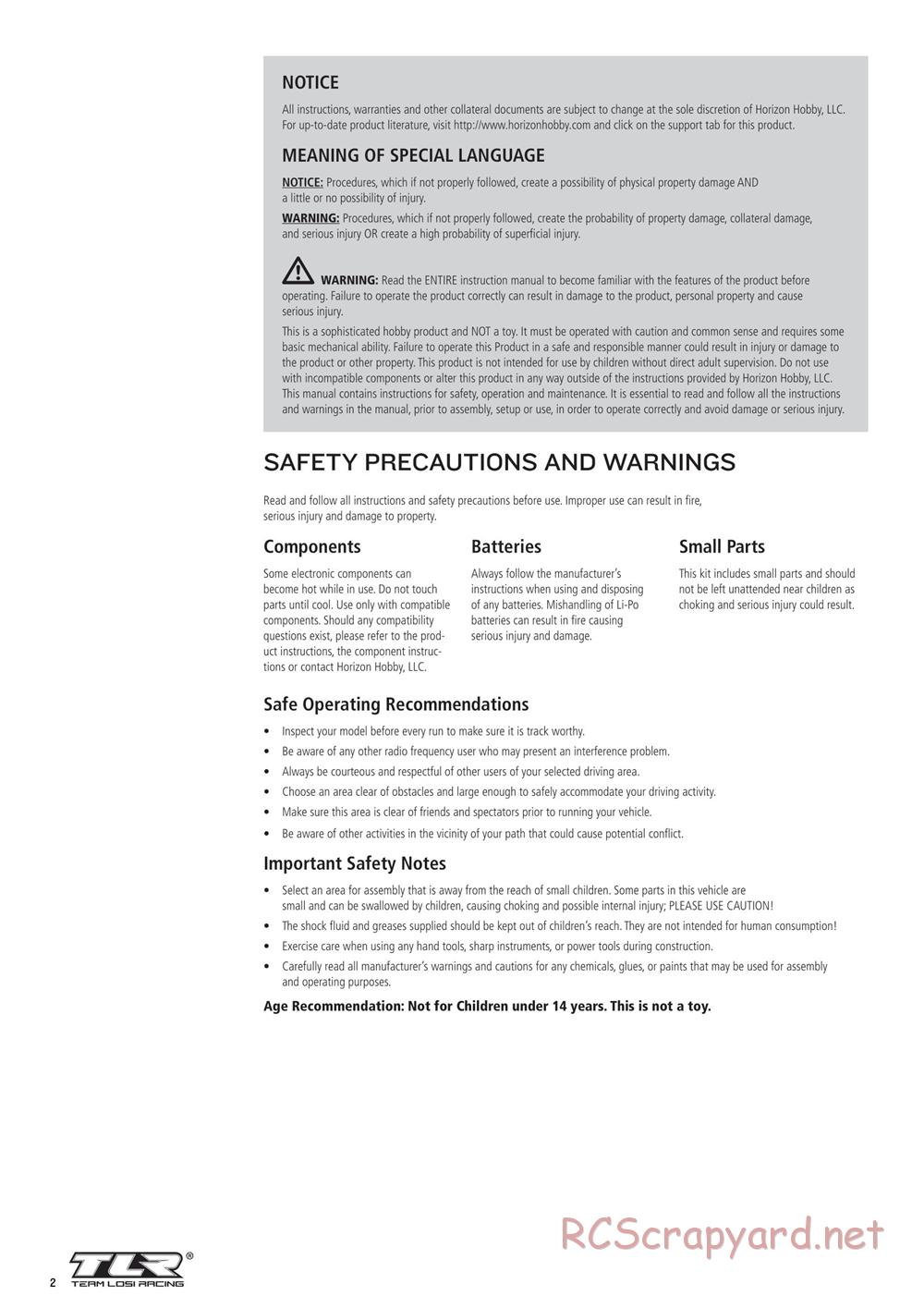 Team Losi - 22SCT 2.0 Race - Manual - Page 2