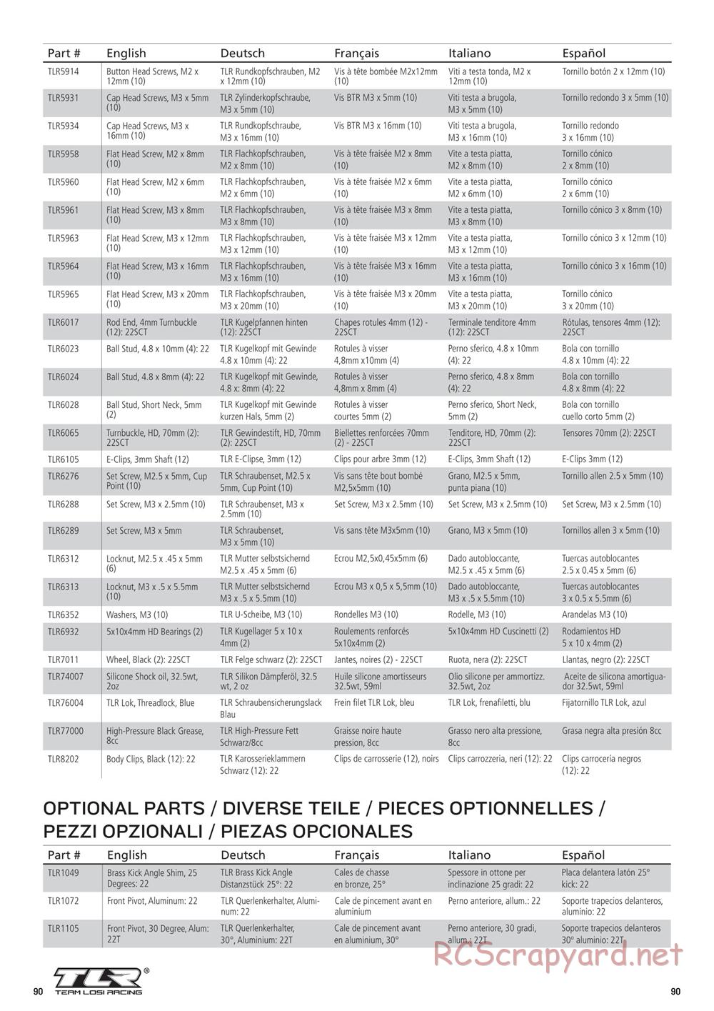 Team Losi - 22SCT 2.0 Race - Manual - Page 90