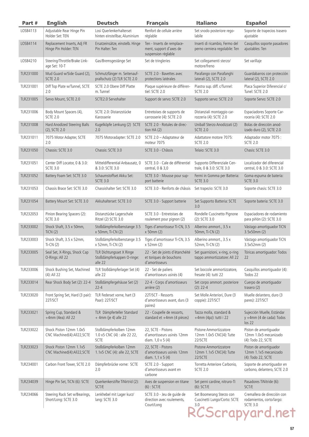 Team Losi - Ten-SCTE 3.0 - Manual - Page 57