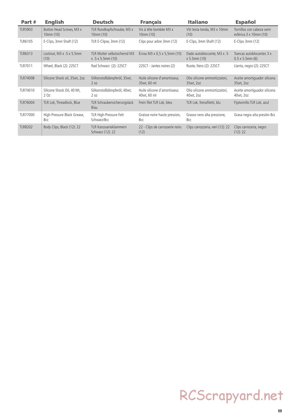 Team Losi - Ten-SCTE 3.0 - Manual - Page 59