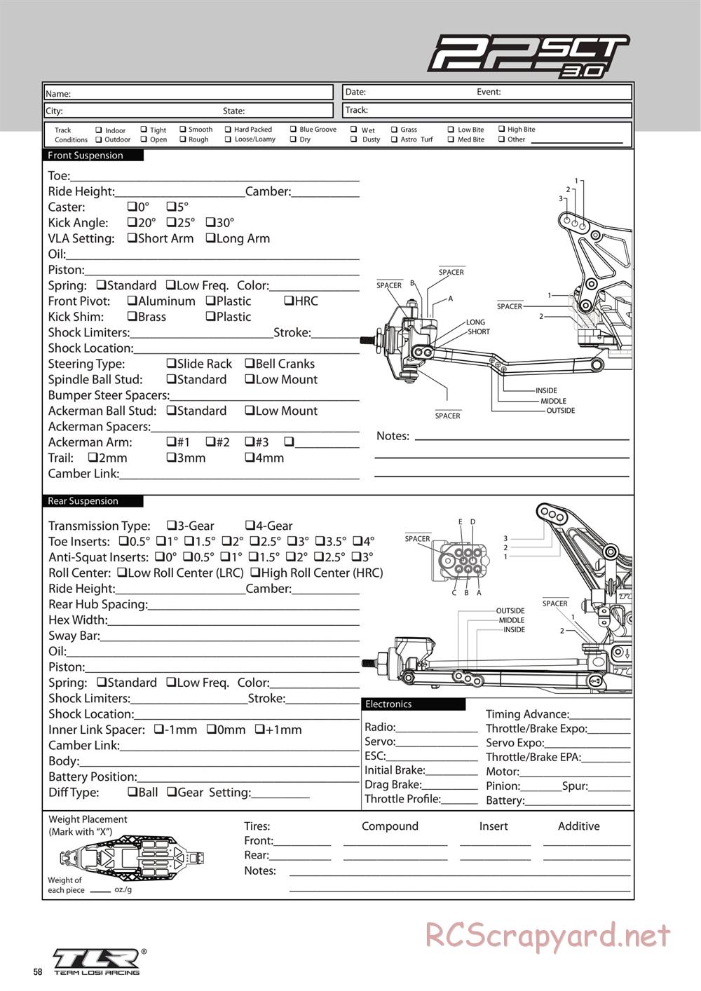 Team Losi - 22SCT 3.0 Race - Manual - Page 58
