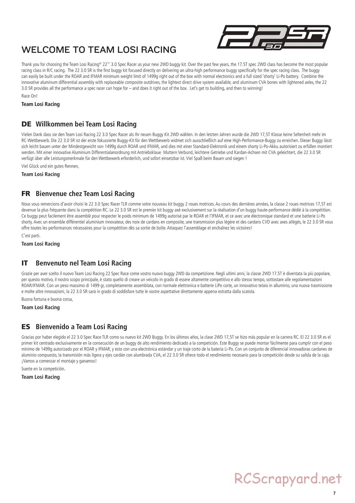 Team Losi - TLR 22 3.0 Spec Racer MM Race - Manual - Page 7