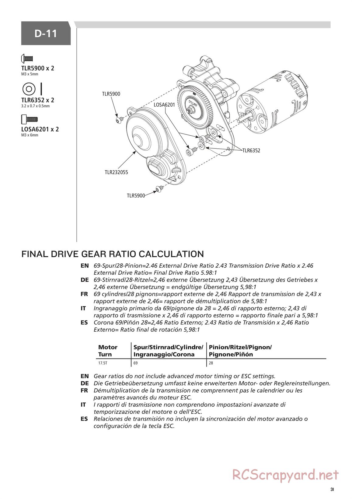 Team Losi - TLR 22 3.0 Spec Racer MM Race - Manual - Page 31