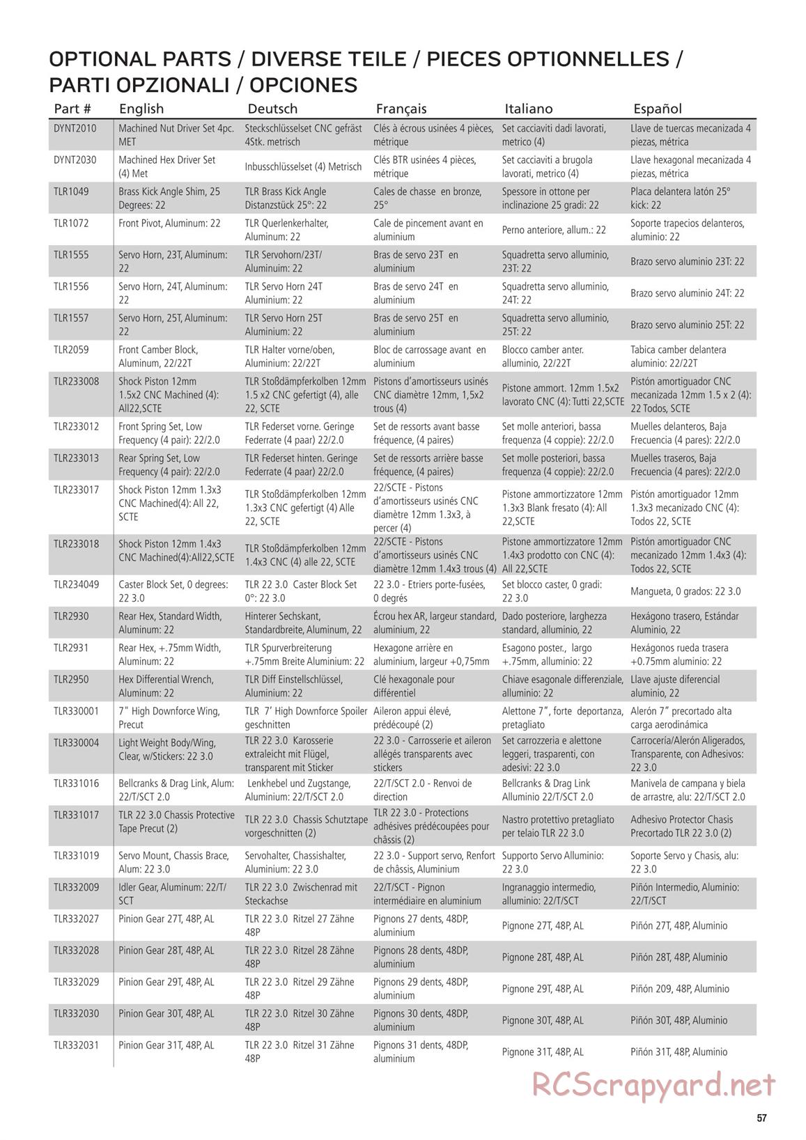 Team Losi - TLR 22 3.0 Spec Racer MM Race - Manual - Page 57