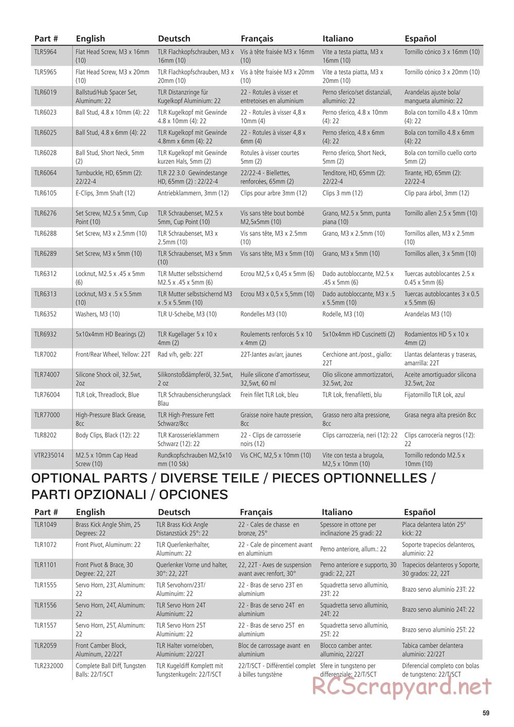 Team Losi - 22T 3.0 MM Race - Manual - Page 59