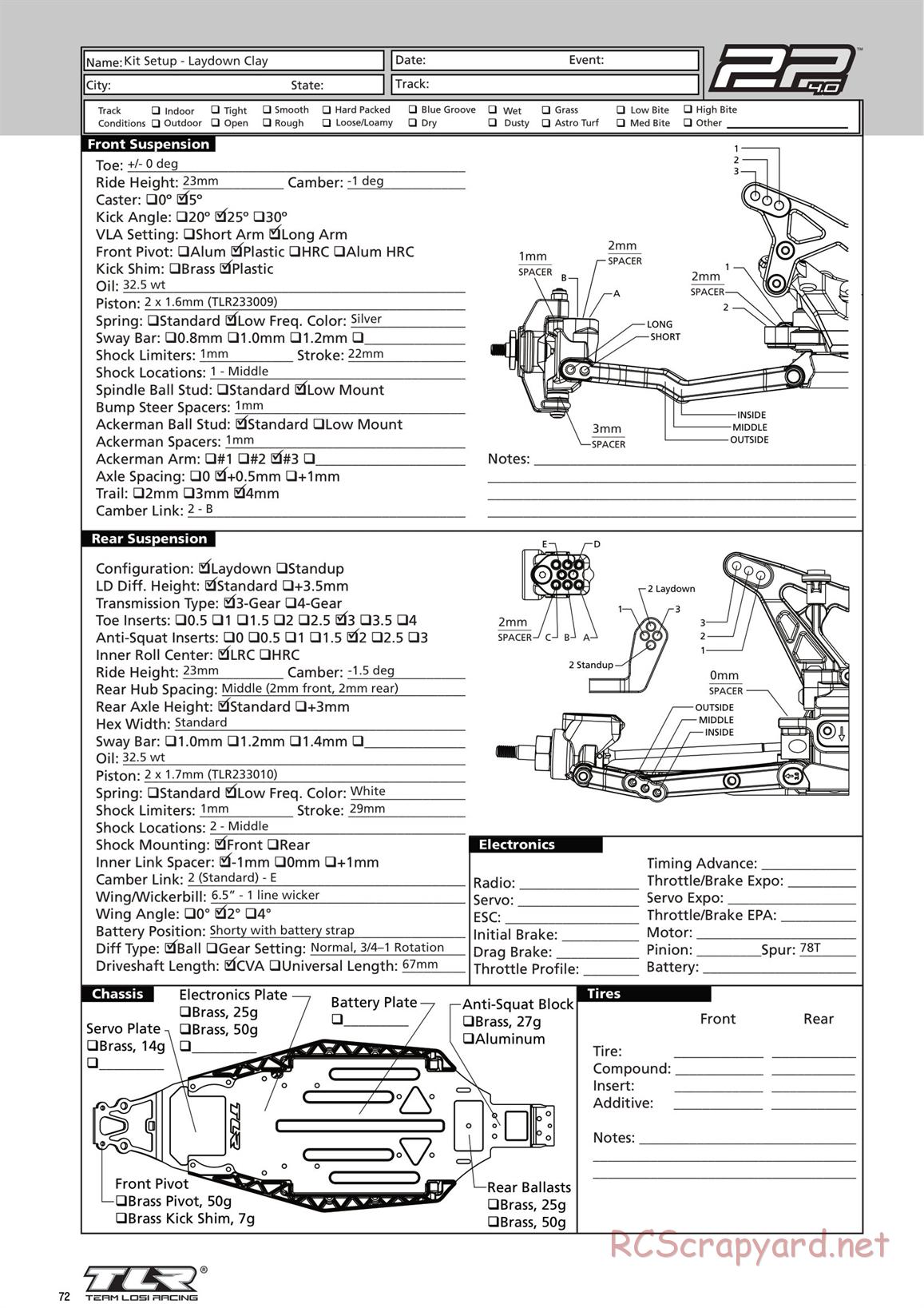 Team Losi - TLR 22 4.0 Race - Manual - Page 72