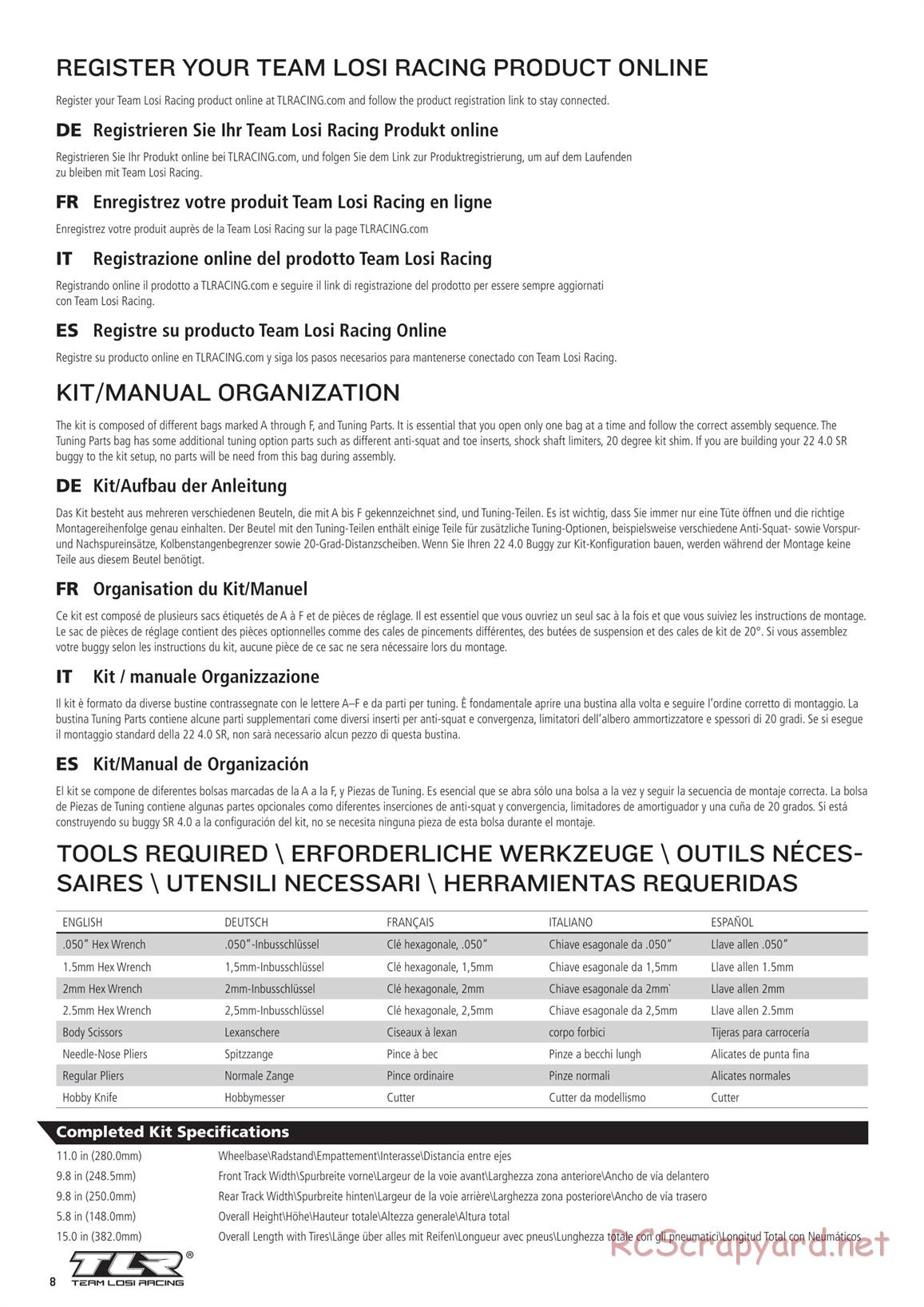 Team Losi - TLR 22 4.0 SR Race Spec - Manual - Page 8