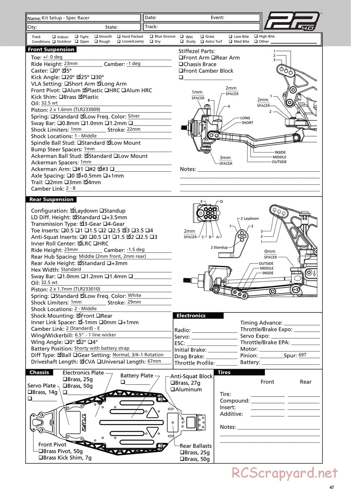 Team Losi - TLR 22 4.0 SR Race Spec - Manual - Page 47