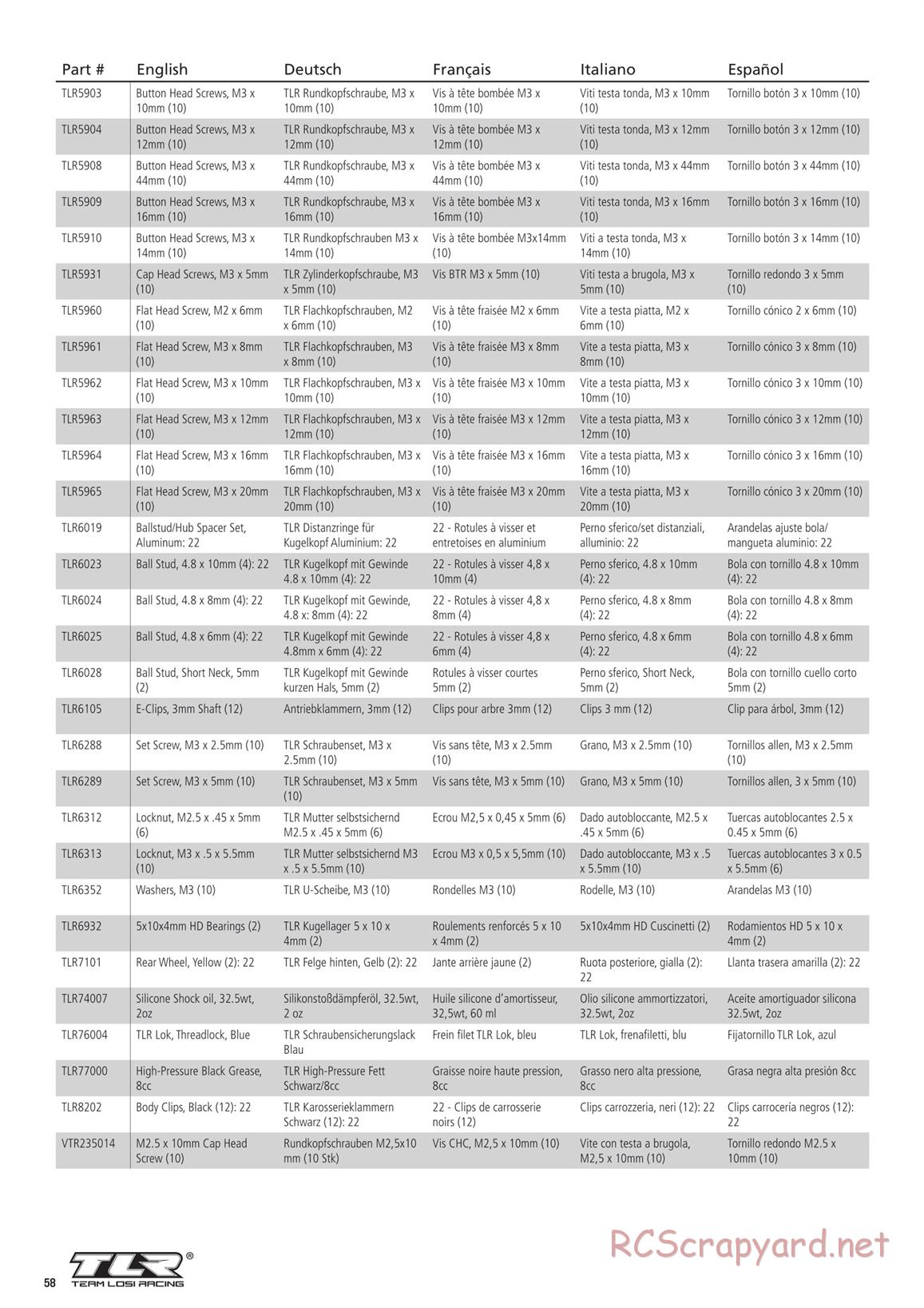 Team Losi - TLR 22 4.0 SR Race Spec - Manual - Page 58