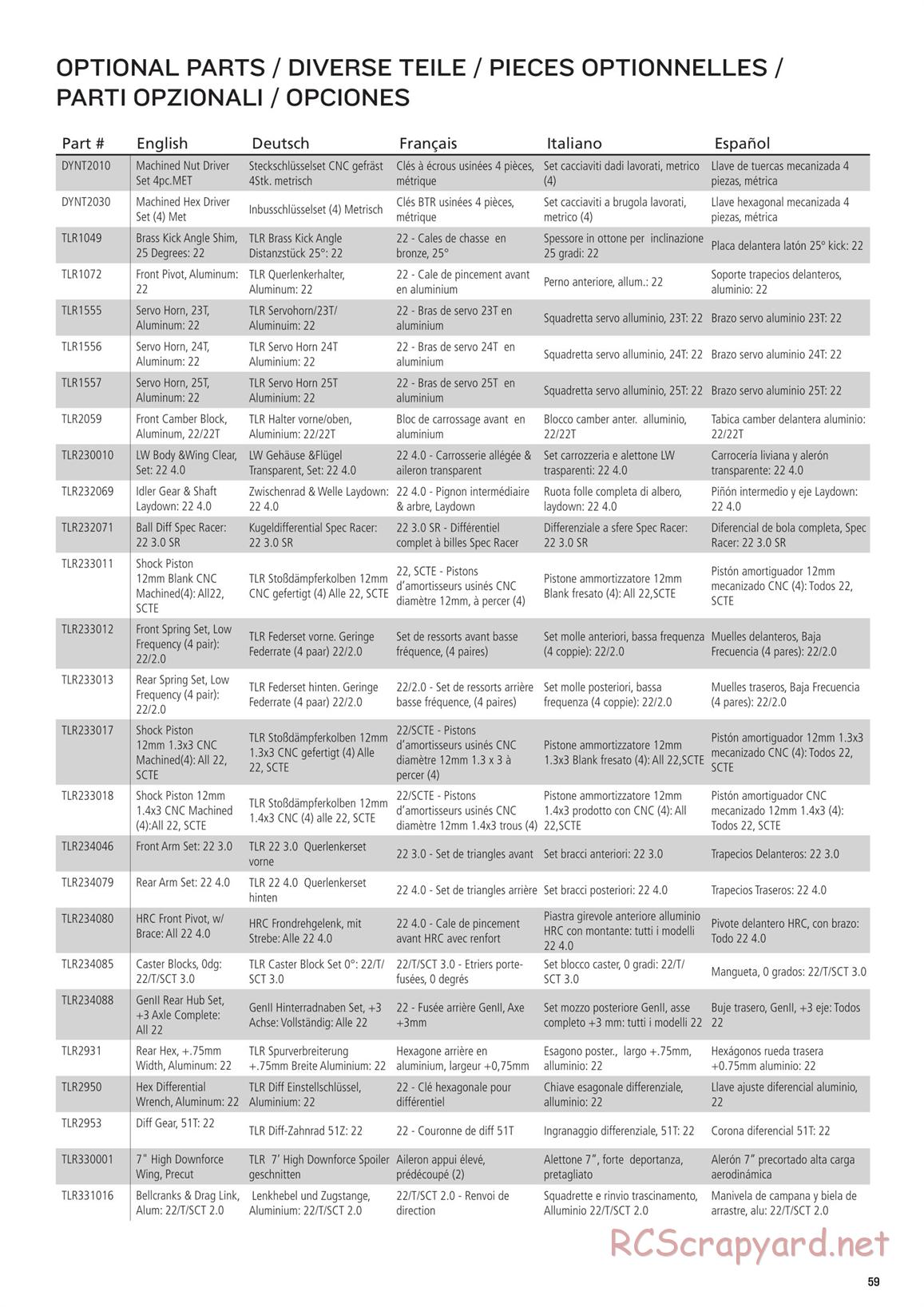 Team Losi - TLR 22 4.0 SR Race Spec - Manual - Page 59