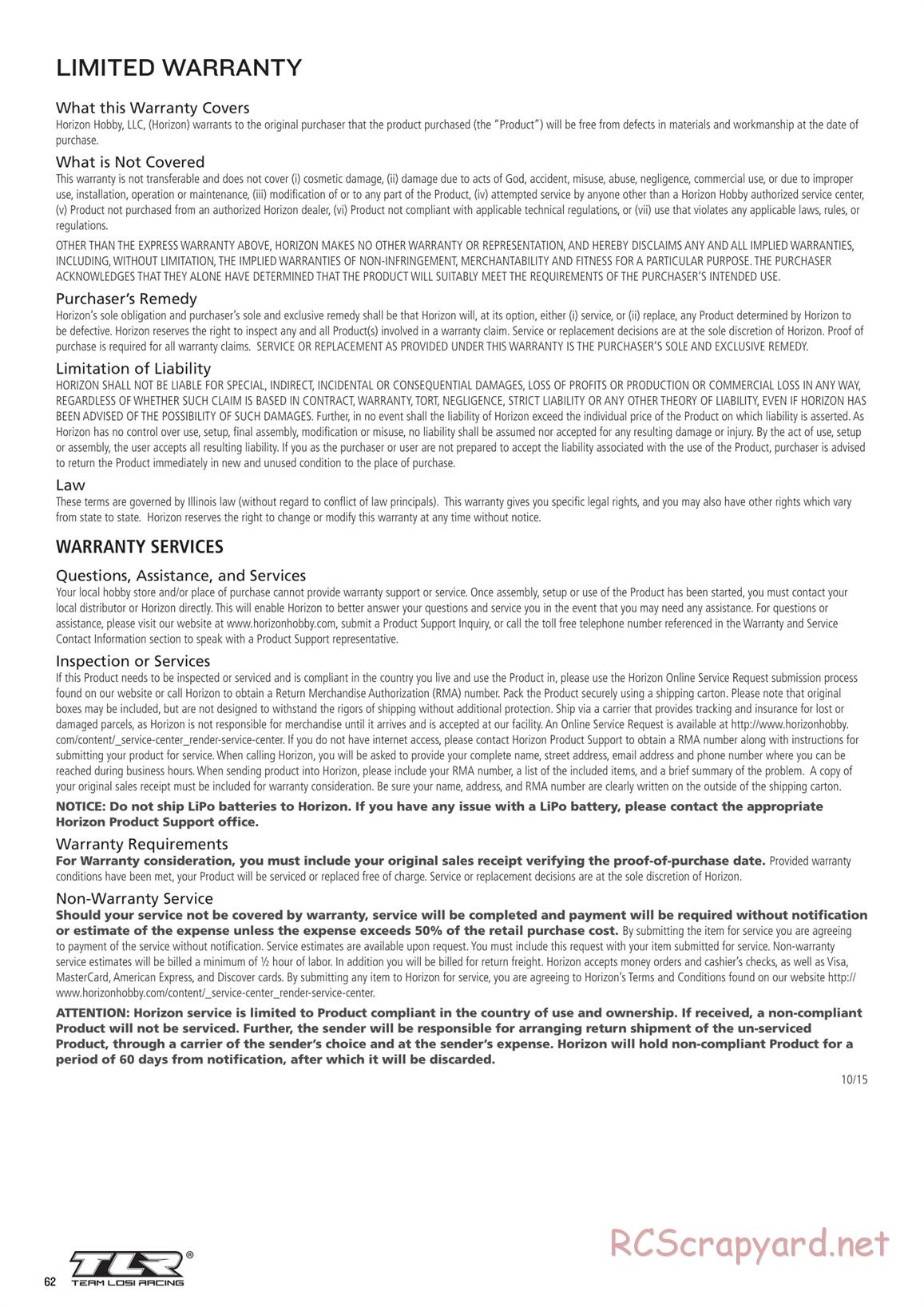 Team Losi - TLR 22 4.0 SR Race Spec - Manual - Page 62