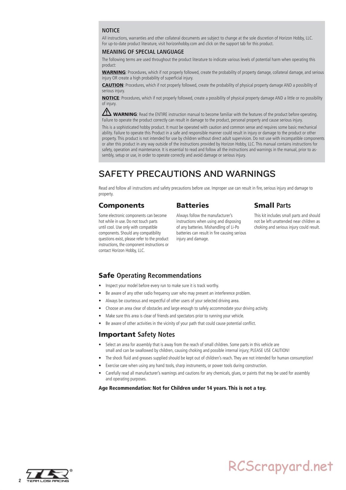 Team Losi - TLR 22 5.0 SR Race Spec - Manual - Page 2